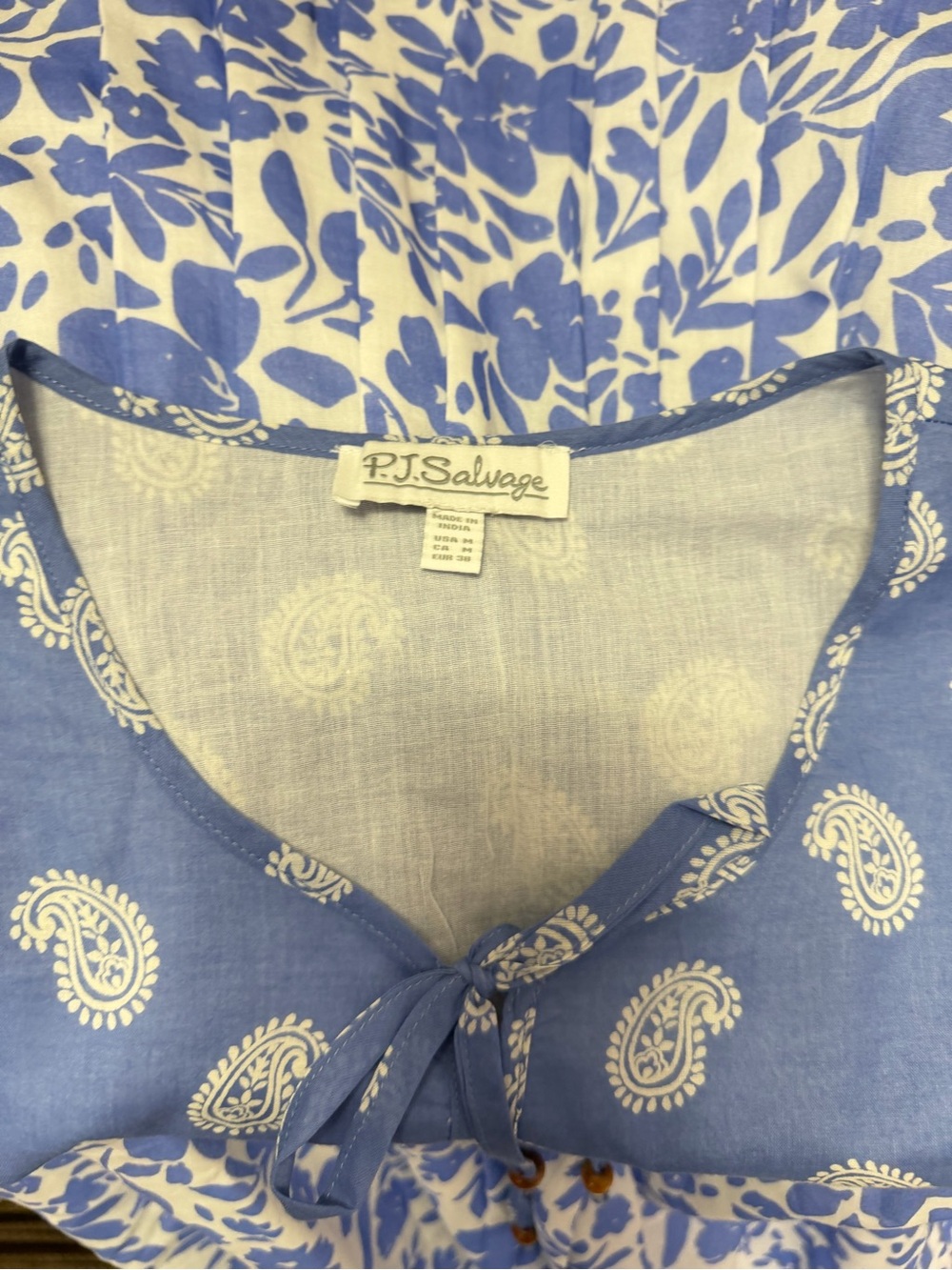 PJ Salvage Airy Cotton Voile Dress Blue White Floral Sleep Shirt Women Medium - Picture 5 of 6